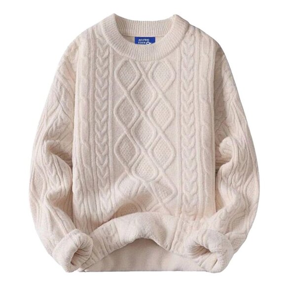 Oversized Cable Knit Sweater Heavy Pullover Long Sleeve Crewneck